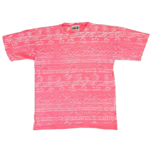 International Borderline Other - Vintage International Borderline Surfing AOP Shirt Large Pink 80s Single Stitch